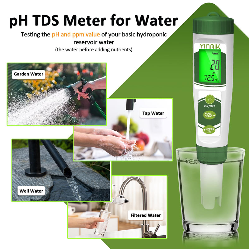 [Australia - AusPower] - pH EC Meter for Water Hydroponics, PPM Meter for Nutrients, Measure pH PPM Conductivity Temperature of Hydroponic Garden Water and Nutrient Solution, EC pH TDS Meter for Water, Aquarium, Pool New pH Meter 