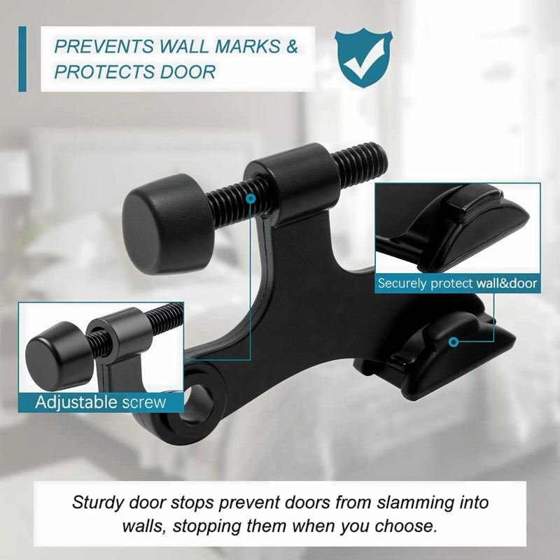 [Australia - AusPower] - 4 Pack Hinge Pin Black Door Stopper, Adjustable Heavy Duty Hinge Pin Door Stop with Black Rubber Bumper Tips 4 Matte Black 