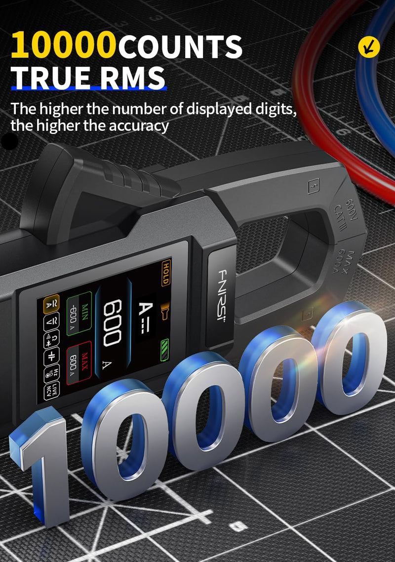 [Australia - AusPower] - FNRSI DMC-100 Digital Clamp Meter Multimeter 10000 Counts for AC/DC Current/Voltage/Diode/Resistance/Capacitor/Continuity/Temperature/Frequency/Zero Live Wire/NCV Test with Flashlight Blacklight 