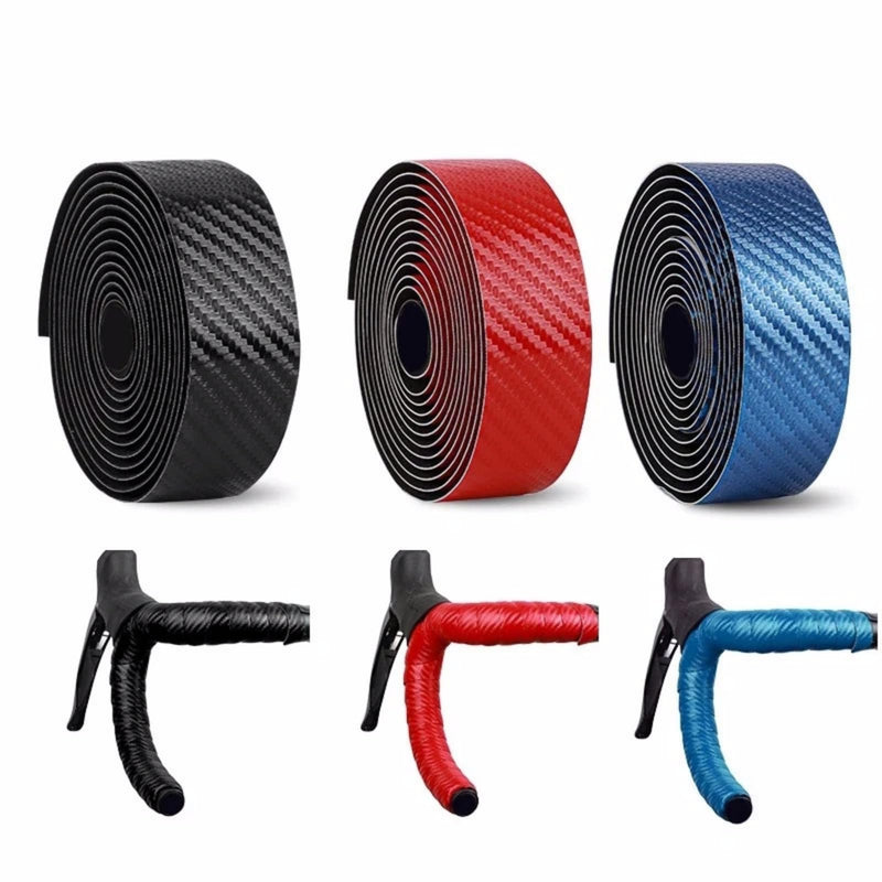 Bike Handlebar Tapes with Carbon Fiber Pattern Soft PU+EVA Material 220CM Lightweight Shock Absorption Wear Resistant Wrap Tape for Road Mountain Bicycle (White) White