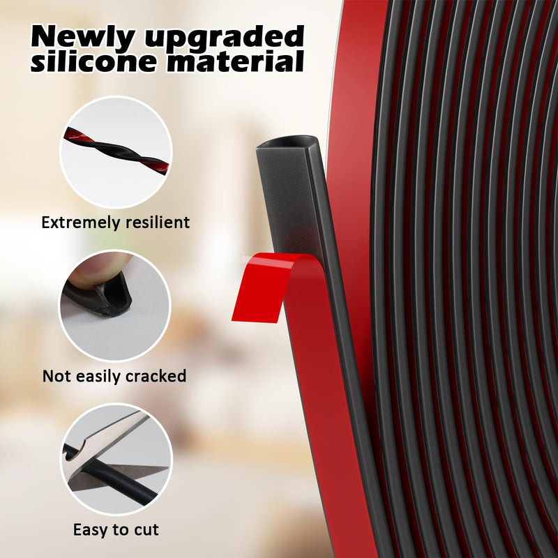 [Australia - AusPower] - Silicone Weather Stripping Door Seal 20 FT Self Adhesive D-Shaped Strip for Door/Window Backing Seals Large Gap (from 1/8" to 1/4") Black S (3/8"W × 1/4“T? 