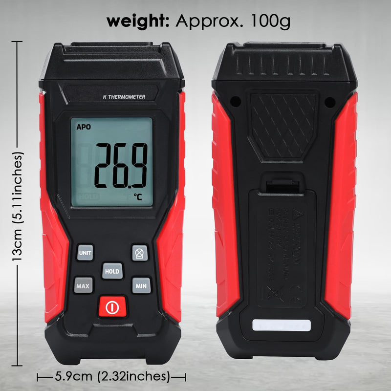 [Australia - AusPower] - Digital K Type Thermometer with Two Thermocouple Probes, -328°F~2501°F Single Channel Thermocouple Thermometer HVAC Temperature Meter with Backlit LCD Display Max/Min, Data Hold 