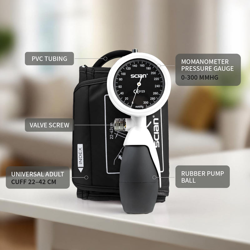 [Australia - AusPower] - SCIAN Palm Style Aneroid Sphygmomanometer with European Cuff 8.7-16.5", Manual Blood Pressure Cuff with Carrying Bag for for Nurse Doctor Senior Adult, White 