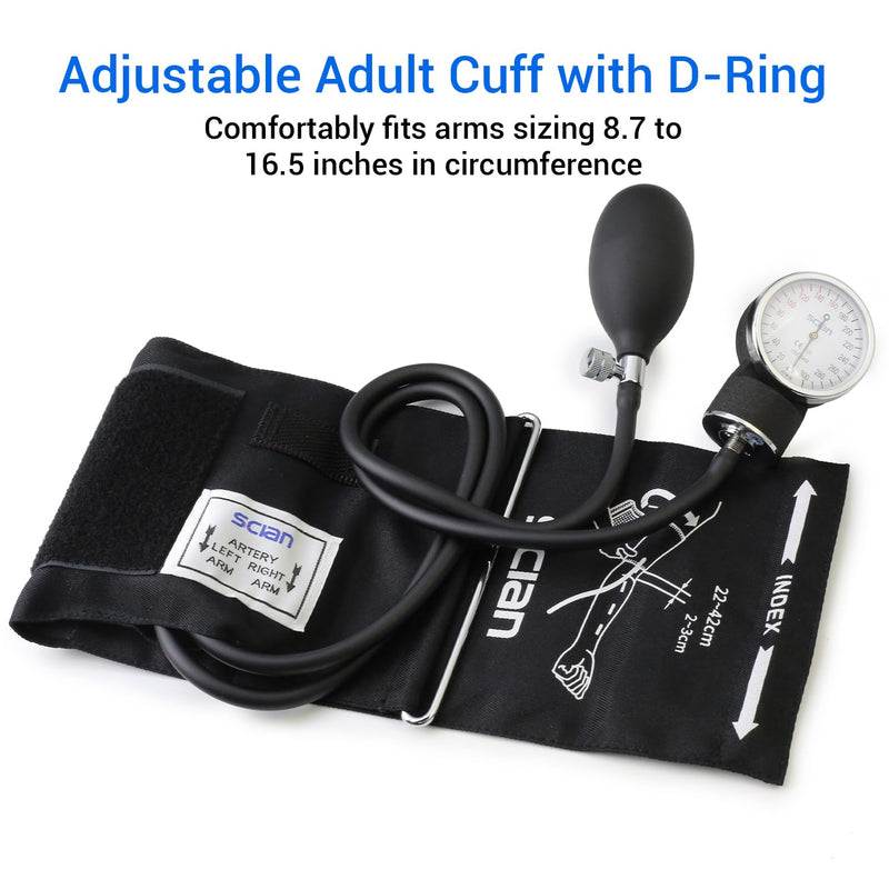 [Australia - AusPower] - Scian Manual Blood Pressure Cuff with Stethoscope – Professional Aneroid Sphygmomanometer with Adult Cuff 8.7”-16.5”& D-Ring, Classic Bp kit with Carrying Bag (Black) 