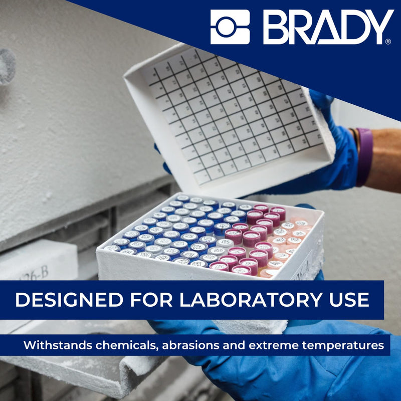 Brady Authentic (M5-117-492) FreezerBondz™ Ultra-Thin Cryogenic Polyester LBL 0.5 x 0.9 x 0.44Dia Black on White, 240 Labels. for use with the BMP51 and M511 Label Printers 22,86 mm (W) x 12,70 mm (H) x 11,18 mm (Dia)