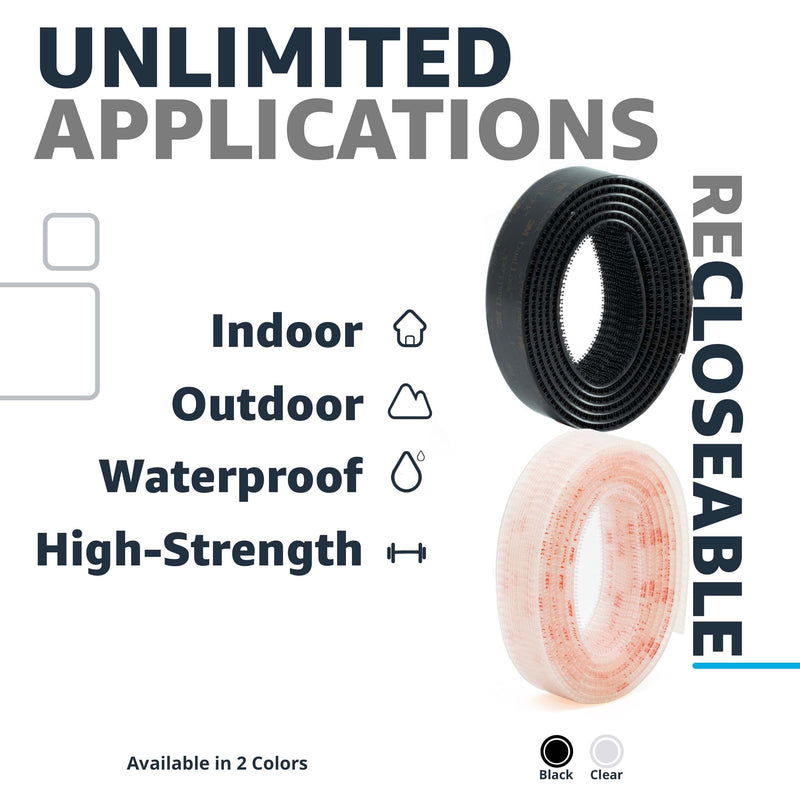 [Australia - AusPower] - Industrial Strength 1" x10ft 2Pk Clear Scotch Self Mating Reclosable Fasteners, Stick-On Adhesive, No Tools Needed, Home Decor, Classroom, Office,Cars, Indoor-Outdoor Waterproof Compatible with SJ3560 10FT X 2 PACK 