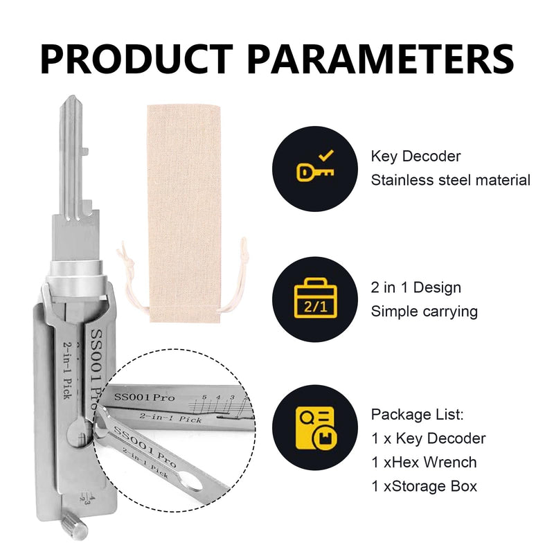 Key Decoder Made of Stainless Steel, Key Decoder Made of Stainless Steel Ss001, Stainless Steel Key Decoder, Key Decoder with 1 Storage Bag, Decoder Key, for Door Lock, Bedroom Lock