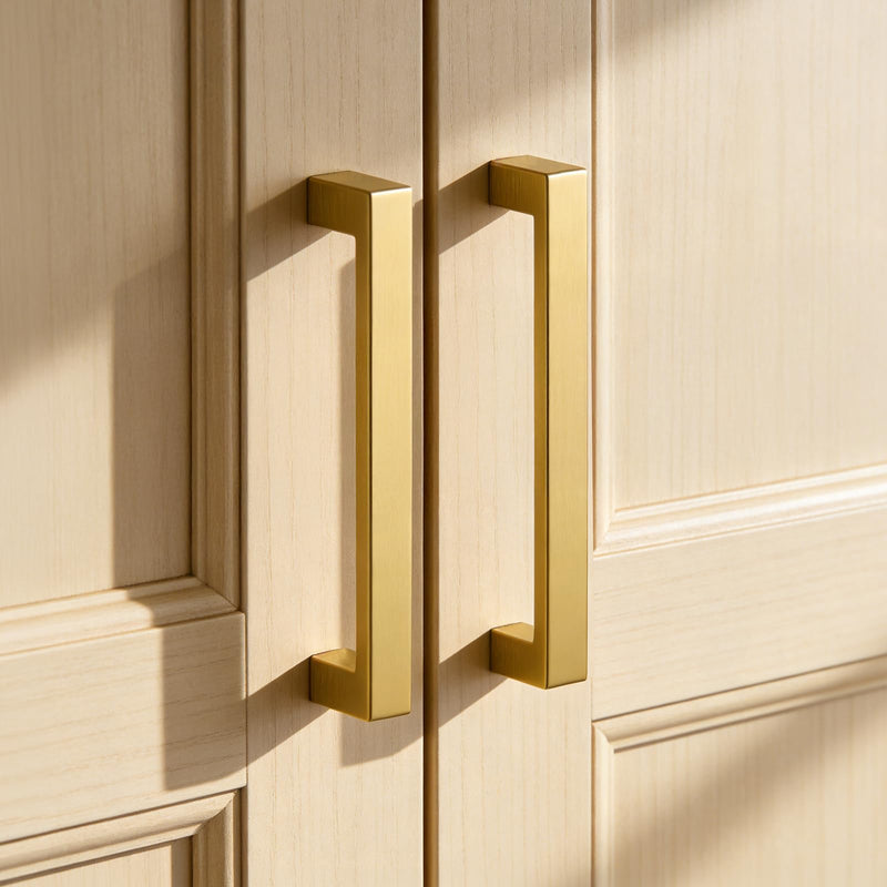 homdiy 10 Pack 6-1/4 Inch Gold Handles for Cabinets Kitchen Cabinet Handles Brushed Brass Cabinet Pulls Gold Hardware for Cabinets Stainless Steel Modern Hardware 6-1/4inch(160mm) Hole Center