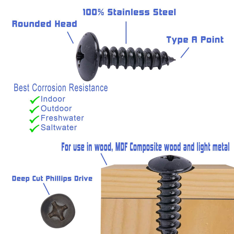 [Australia - AusPower] - Bolt Dropper 10 X 1" Stainless Truss Head Phillips Wood Screw, (25 Pack), Black Xylan Coated 18-8 (304) Stainless Steel Screws Corrosion Resistant Commercial Grade by Bolt Dropper #10 x 1" 