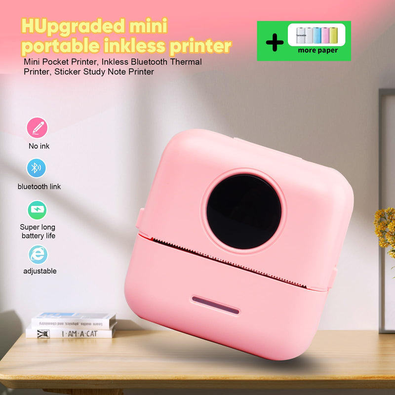 [Australia - AusPower] - Notebuddy Mini Portable Printer, Bluetooth Smart Pocket Inkless Thermal Printer with 5 Roll Papers for Journal/DIY Scrapbook/Travel/Notes/Lists/Label/Memo, Receipt Printer for iOS&Android X5-Pink 