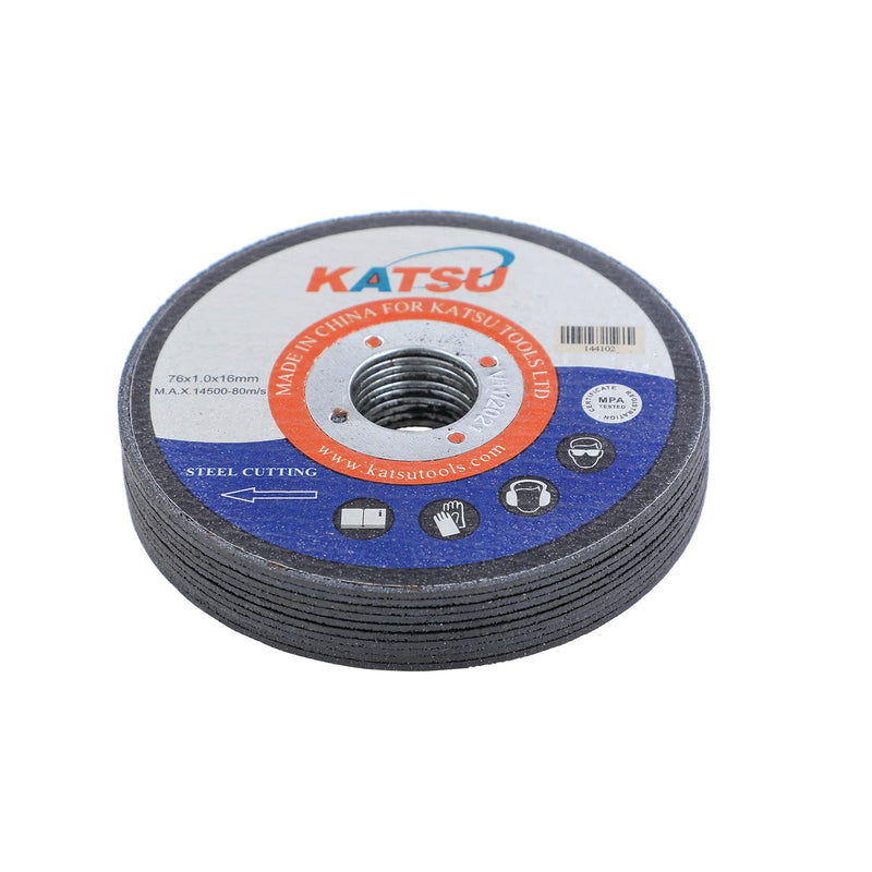 [Australia - AusPower] - Katsu steel cutting disc, 76 mm, 3 inches, 10 pieces, 1.0 mm, metal cutting discs for mini angle grinders, 144102 