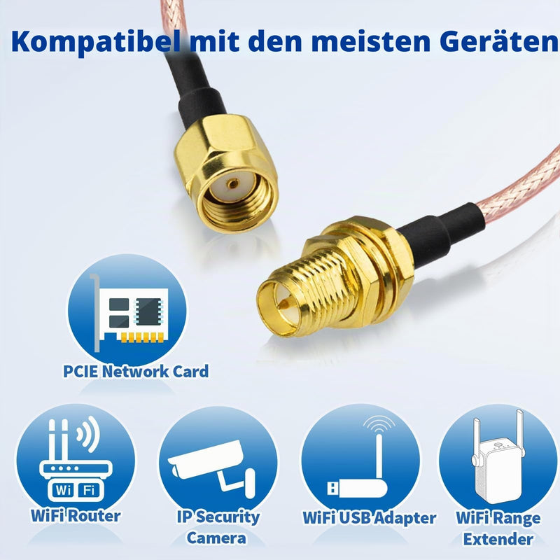 Bingfu RP-SMA Male to RP-SMA Female Cable 30cm RG316 WiFi Antenna Extension Coaxial Cable (Pack of 2) for Wireless Mini PCI Express PCIE Network Cards WiFi Adapter WiFi Router Gateway | Coaxial extension cable for PCIe WLAN cards, WLAN adapter, WiFi ro...