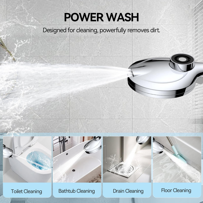 VOXON Magnetic High Pressure Shower Head, 10-Mode Handheld Shower Head, Built-in 2 Power Wash, Adjustable Shower Head with Handheld with Magnetic Docking & 60'' Hose, 2.5 GPM Showerhead with 5'' Face Silver