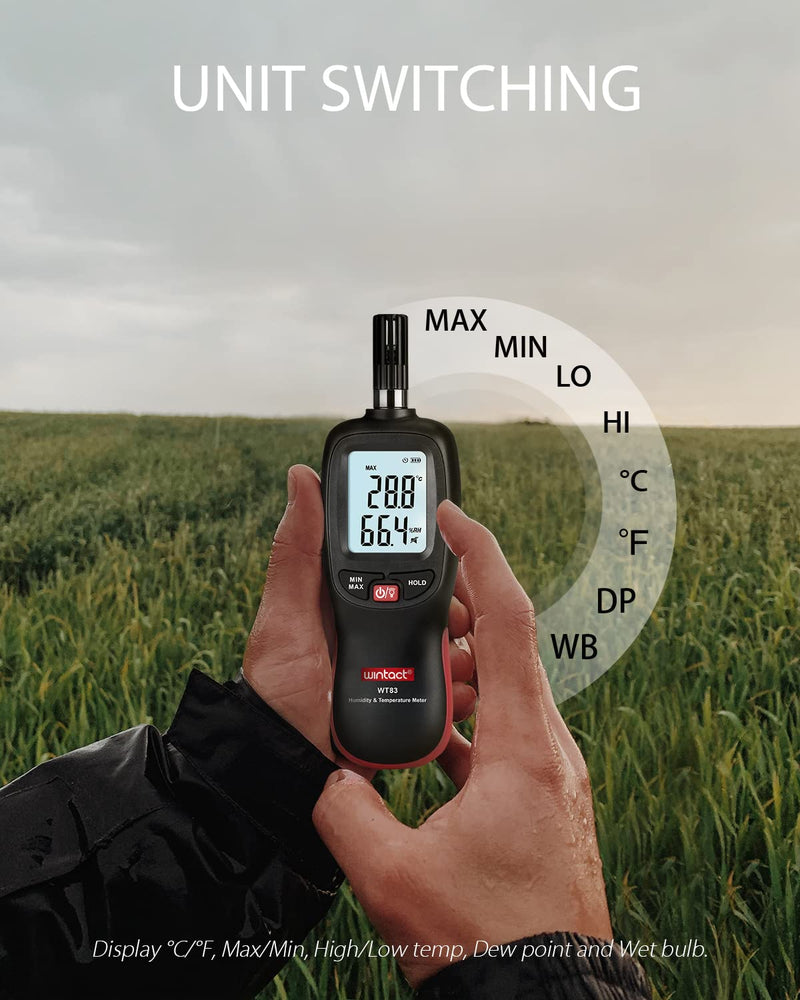 [Australia - AusPower] - Wintact Digital Temperature and Humidity Meter, Thermometer Hygrometer Monitor with Dew Point and Wet Bulb Temperature, Backlight, Max/Min Value, Data Hold, Store 1000 Group of Data for Indoor Outdoor 