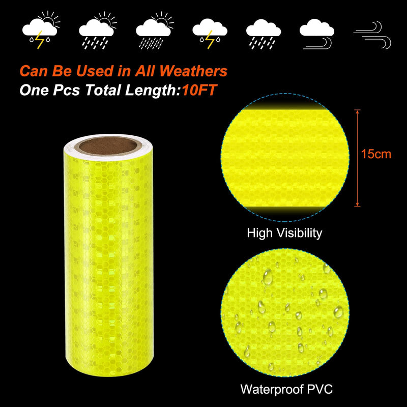 PATIKIL Reflective Tape, 6 Inch x 10 FT Waterproof High Visibility Self-Adhesive Warning Safety Tape Reflective Stickers External Accessories for Cars Trucks, Fluorescent Yellow