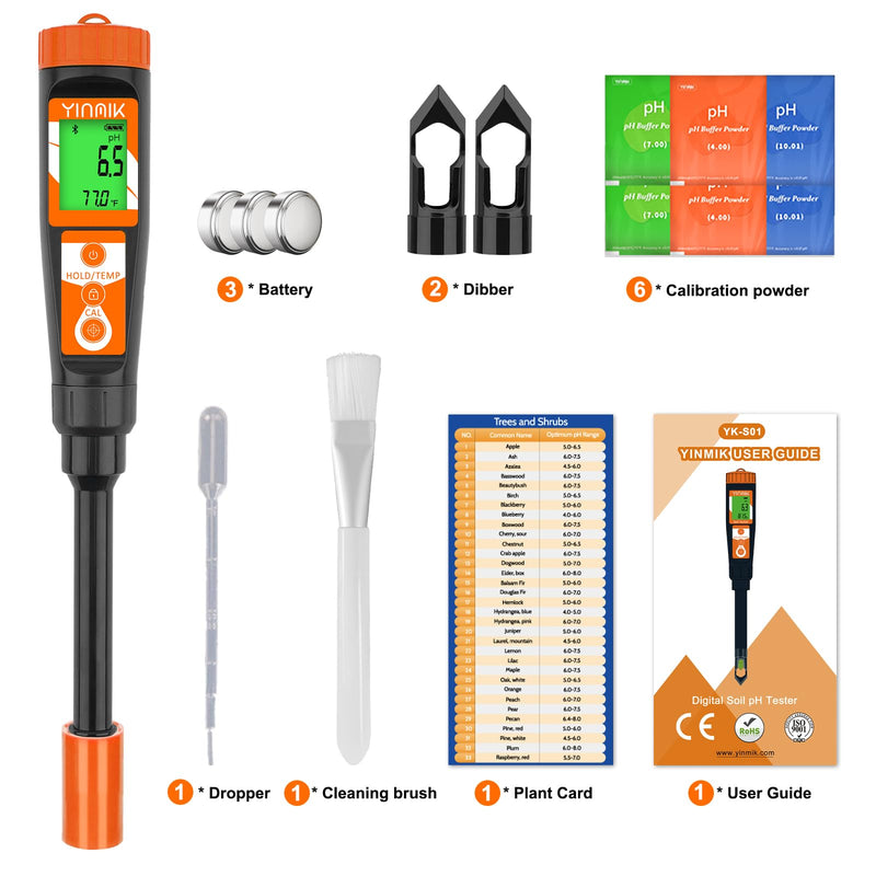 Digital pH Meter for Soil, Soil pH Tester for Potted Plants, Professional pH Reader for Soil and Water, Electronic Soil pH Test Kit for Garden, Lawn, Greenhouse, Indoor & Outdoor, Farming, Yard Use Orange Soil pH Meter