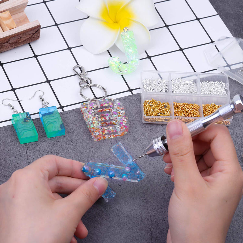 [Australia - AusPower] - Pin Vise for Resin Casting Molds, Shynek Hand Drill for Jewelry Making Resin Tools includes 1Pcs Push Hand Drill 10Pcs Drill Bits 480Pcs Eye Screws for DIY Keychain (Gold+Silver) Gold+silver 