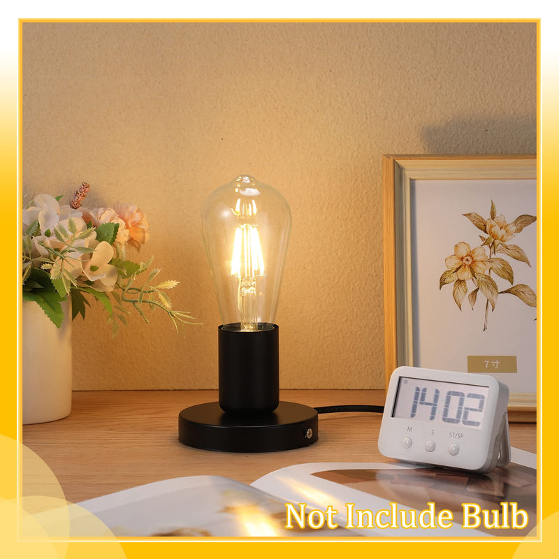 [Australia - AusPower] - 2 Pieces Polished Metal Desktop Lamp Base E26 E27 Screw Light Bulb Holder Base Sockets Base Night Light Bulb Base Lamp Replacement Base for Holding Bulb, 6 Feet Cord on off Switch Plug (Black) Black 