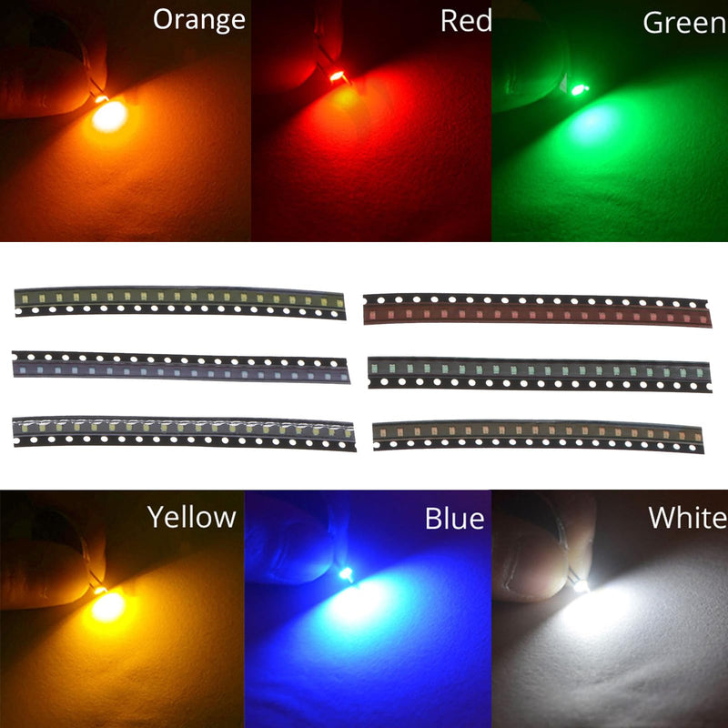 [Australia - AusPower] - 24 Values 1200PCS 0603 0805 1206 SMD LED Diode Lights Assorted Kit,Super Bright Lighting Bulb Lamps,Electronics Components Light,Emitting Diodes,Yellow, red, Blue, Green, White, Orange 24 Values 1200PCS 