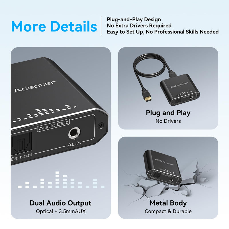 [Australia - AusPower] - VPFET HDMI ARC Audio Extractor Only Work for HDTV ARC to Optical HDMI ARC to RCA Audio Converter Adapter RCA to 3.5MM AUX+Toslink output Support 192KHZ for Soundbar Speaker Headphones Amplifier No CEC 