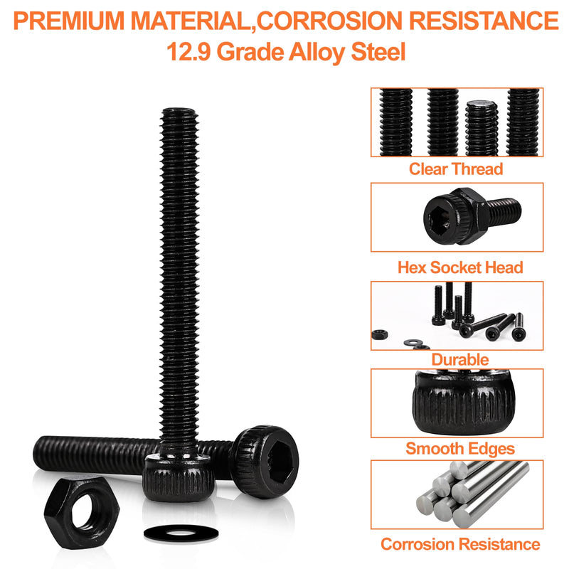 [Australia - AusPower] - 420pcs M3 Screw Kit, Premium M3 Bolts for 3D Printing, Hex Socket Head Cap Screw Assortment with Nuts and Washers, M3 x 6mm /8mm /10mm /12mm /16mm /20mm /25mm (Black) 