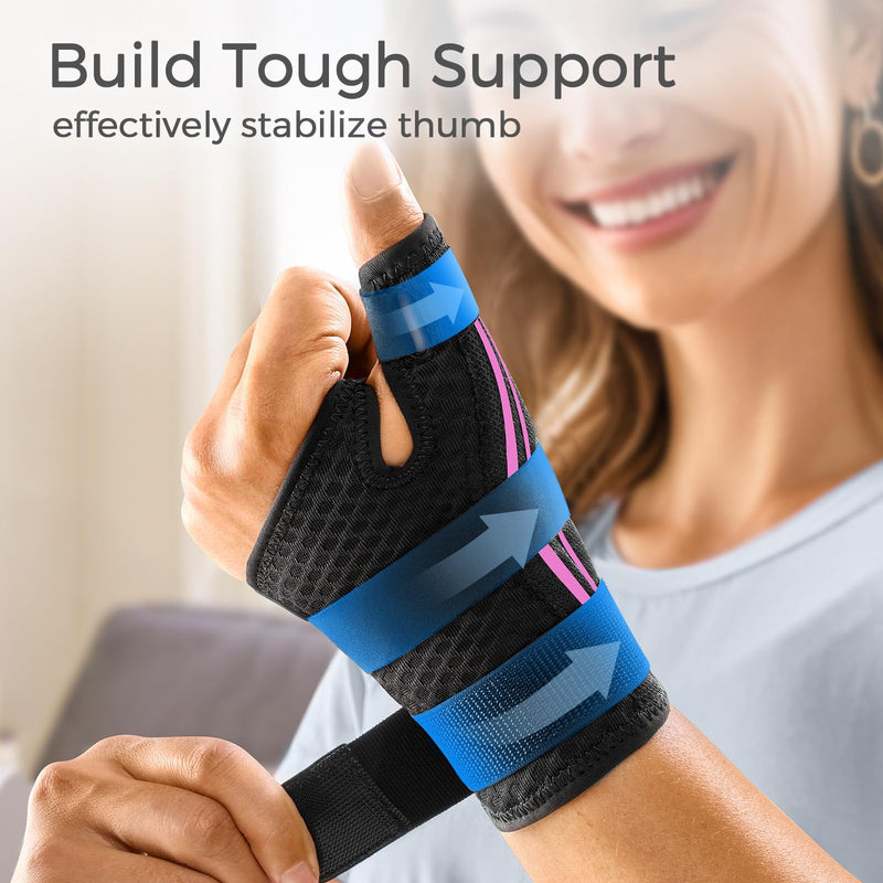 [Australia - AusPower] - FREETOO Ergonomical Thumb Brace Right Hand or Left Hand for Arthritis Pain and Support, Thumb Splint for Trigger Thumb, Thumb Support for De Quervains Tenosynovitis, CMC Pain Relief (S/M Pink/Black) S/M - Fit both hands Pink / Black 