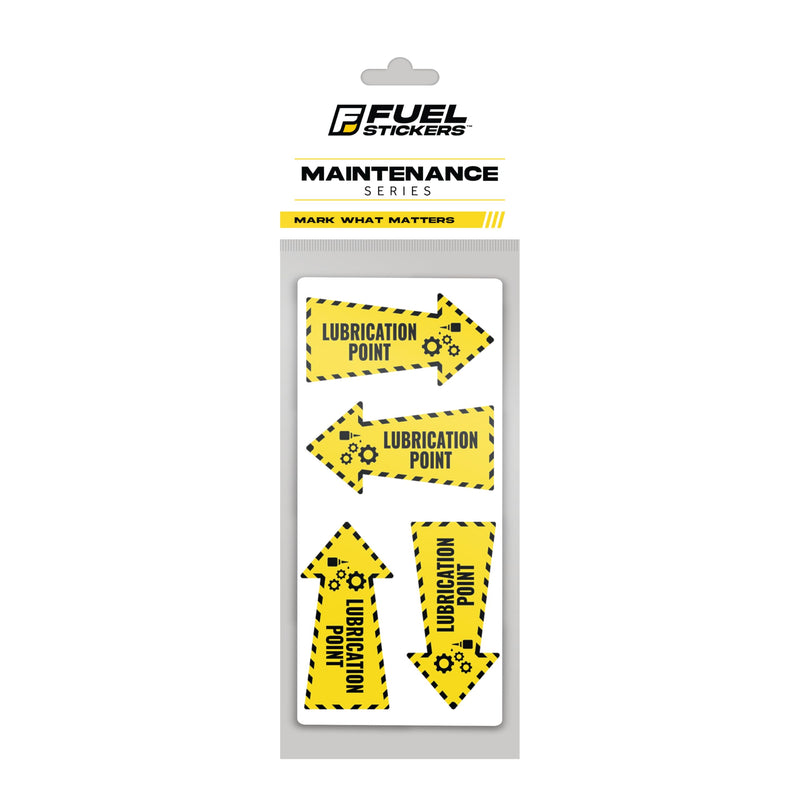 Lubrication Point Stickers (Multi-Directional Arrow) | Grease Point, Grease Here | MRO Labels | Machinery & Equipment - Heavy-Duty, Ultra Durable – USA Made (2x1 inch), 20 Pack Lubrication - Arrow 20-Pack