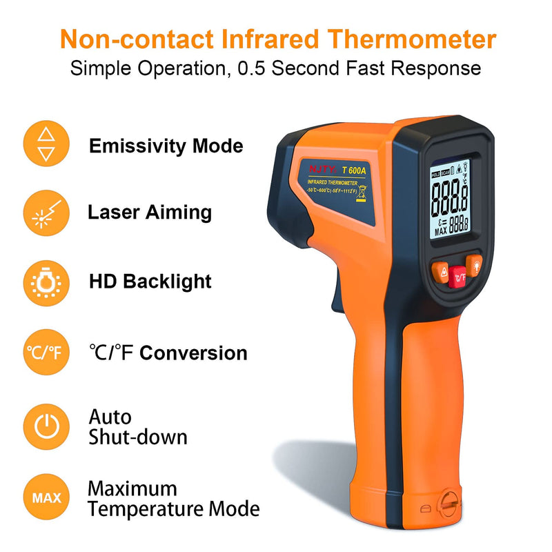 [Australia - AusPower] - Upgraded Digital Infrared Thermometer Gun -58°F~1112°F, Handheld Non Contact Heat Laser Temperature Gun, IR Thermometer Temp Gun with Adjustable Emissivity for Cooking/BBQ/Fridge/Engine(Not for Human) Classic 