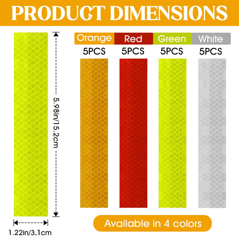 20 Pcs Highly Visible Reflective Safety Tape - Waterproof Self-Adhesive Warning Strips for Cars Trucks Trailers and Bikes (20, Type B) 20