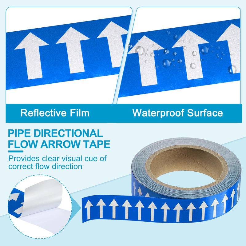 MECCANIXITY Directional Pipe Flow Arrow Adhesive Tape Pipeline Arrow Stickers 1-1/5 Inch x 65 Ft Pipe Identification Marking Labels for Pipe Flow Markers, White on Blue White/Blue 1-1/5"x65'