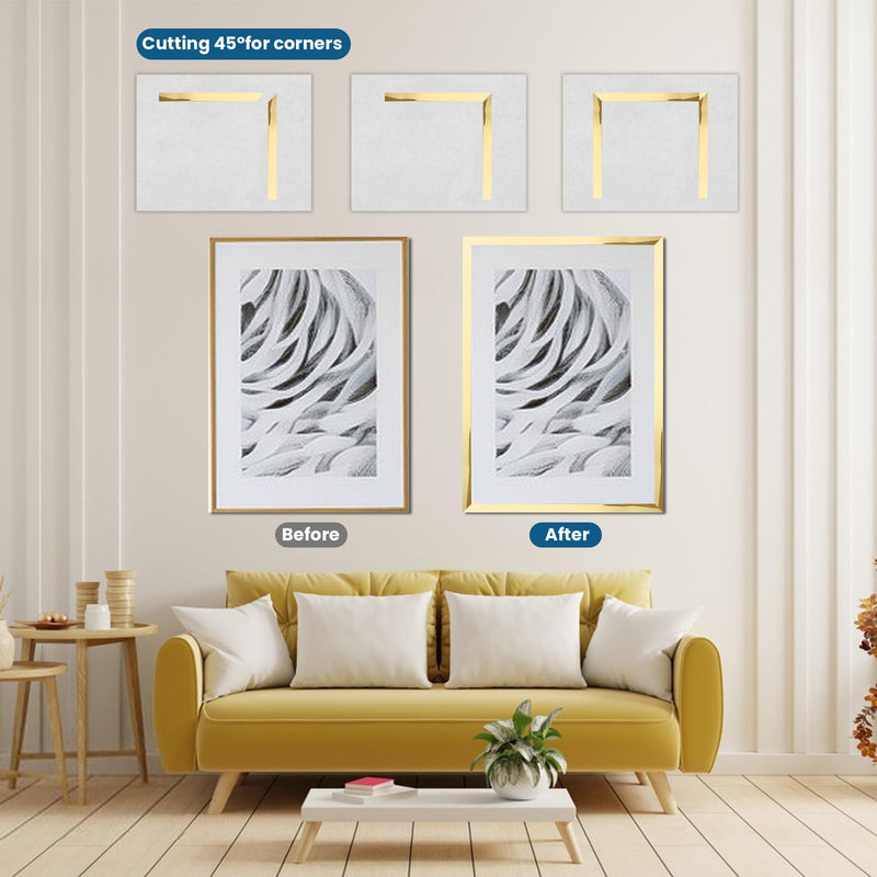 Peel and Stick Molding Trim Waterproof Mirror Tape Border Flexible Wall Trim Molding Self Adhesive for Home Decoration Wall Protection(9.8 Ft) 9.8 Ft Gold
