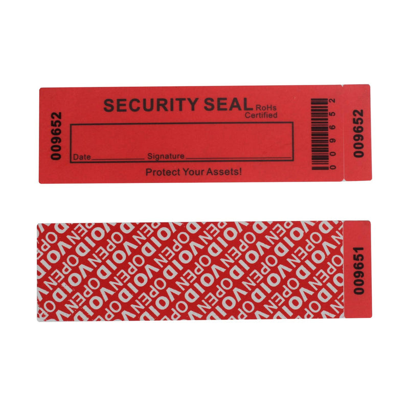 TamperSeals Group - 50pcs Total Transfer Tamper Evident Security Warranty Void Stickers/Labels/Seals (Red, Large 35 x 120 mm, Triple Serial Numbers)