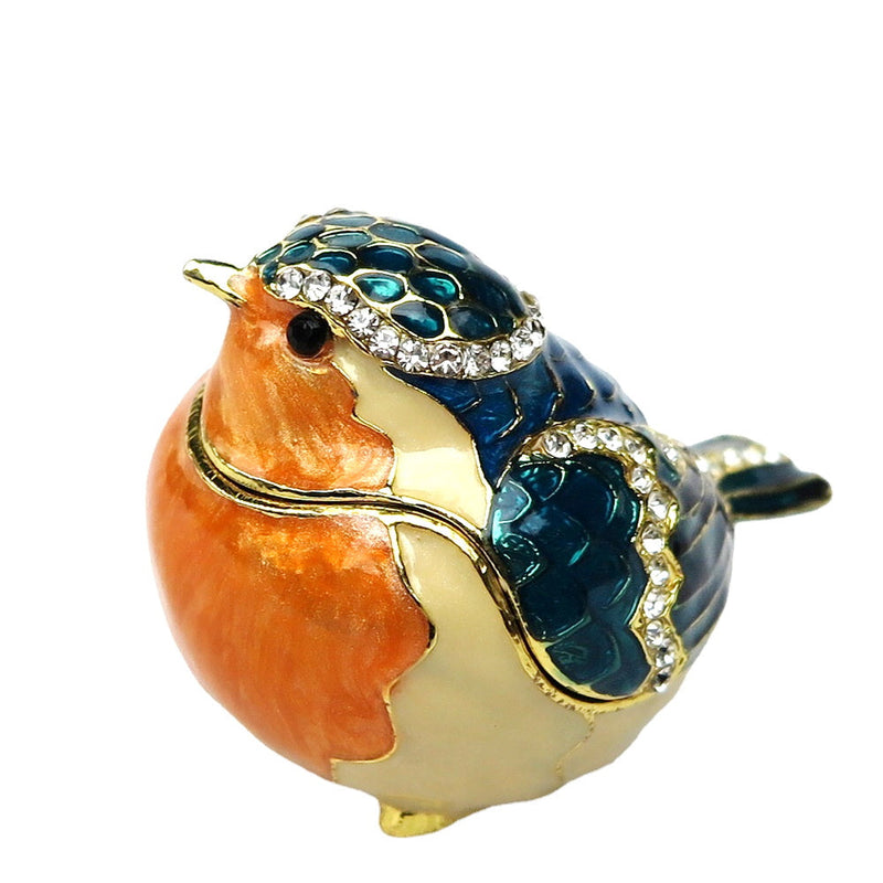 Jewelry box with hinged lid featuring a Robin bird design, ideal for storing jewelry and gifts for bird lovers.