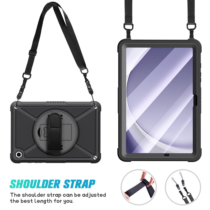 [Australia - AusPower] - ZtotopCases for Samsung Galaxy Tab A9+ / A9 Plus 11'' 2023 (SM-X210/X216/X218), Shockproof Hard Duty Case with Screen Protector+360 Rotating Hand Strap&Stand+Shoulder Strap for Tab A9+ Tablet, Black A9 11Inch Black 