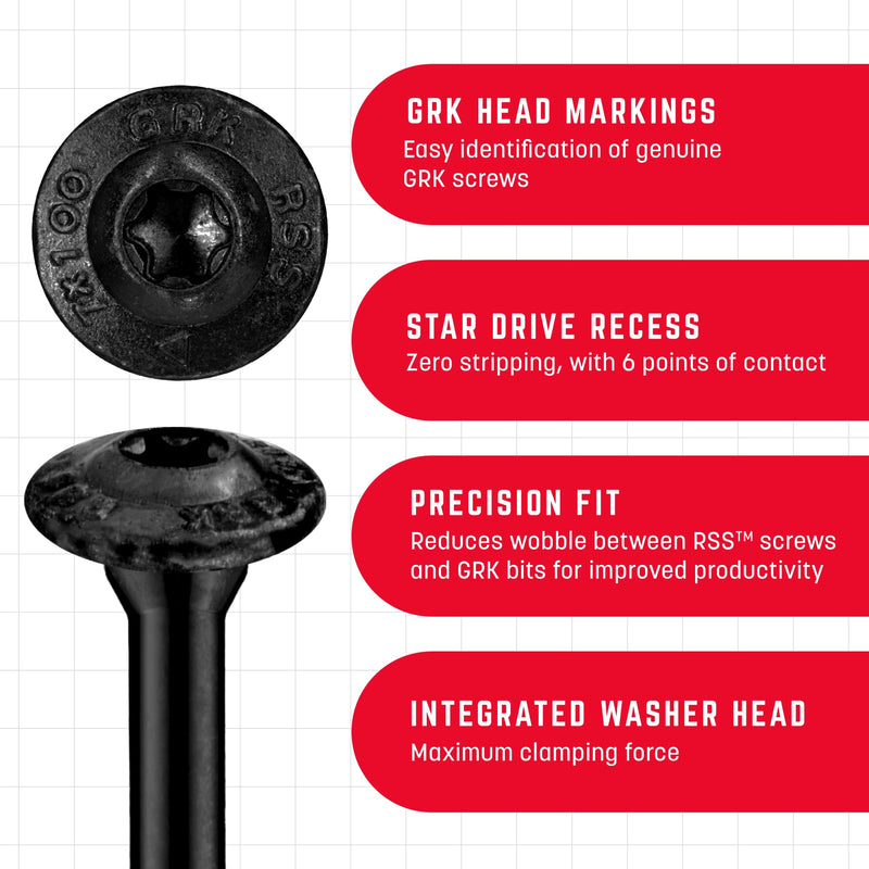 GRK Fasteners RSS™ 5/16 x 6 Inch, Black Multi-Purpose Structural Screws, 25 PCS, Rust Resistant Climatek™ Coating, Interior and Exterior Use, Heavy-Duty, Decorative Hardware Decking Screws, Fast Bite 5/16" x 6"