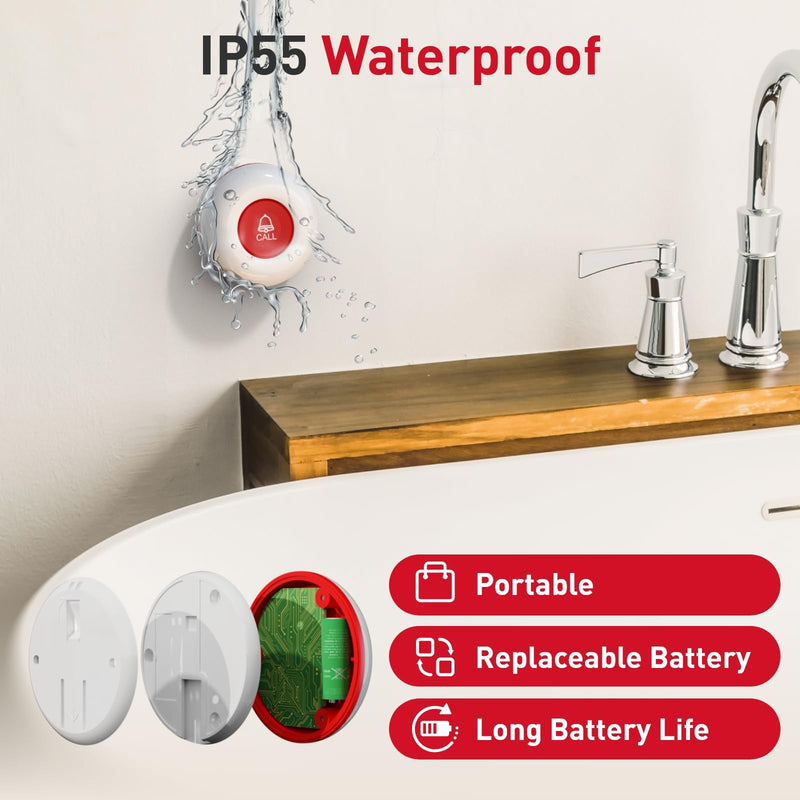 [Australia - AusPower] - CallToU Caregiver Pager Wireless Call Button Nurse Alert System 500+ Feet for Home/Elderly/Patient/Disabled 06WS (2 Receiver 1 Round Button (3 Piece)) 2 Receiver 1 Round Button (3 Piece) 