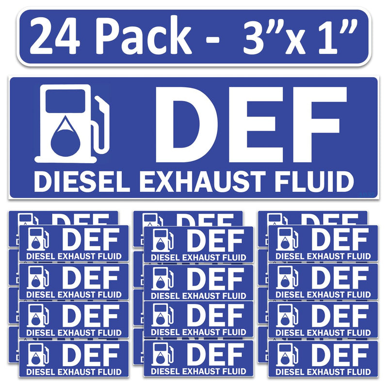 24 Pack DEF - Diesel Exhaust Fluid - 3"x1" Fuel Identification Labels - Weatherproof Vinyl Fuel Tanks, Tractors, Excavators, Construction Equipment Def Only 3"x1" 24 Pack
