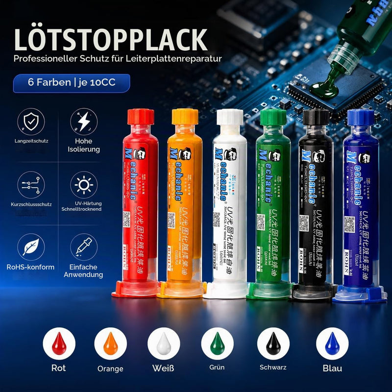 UV Soldering Stop Paint Ink, 6 x 10 CC Soldering Mask Ink UV Hardening | 6 Colors Soldering Mask Ink Solder Mask PCB BGA Solder Mask Ink Soldering Resistance Protective Paint Ink for Electronic