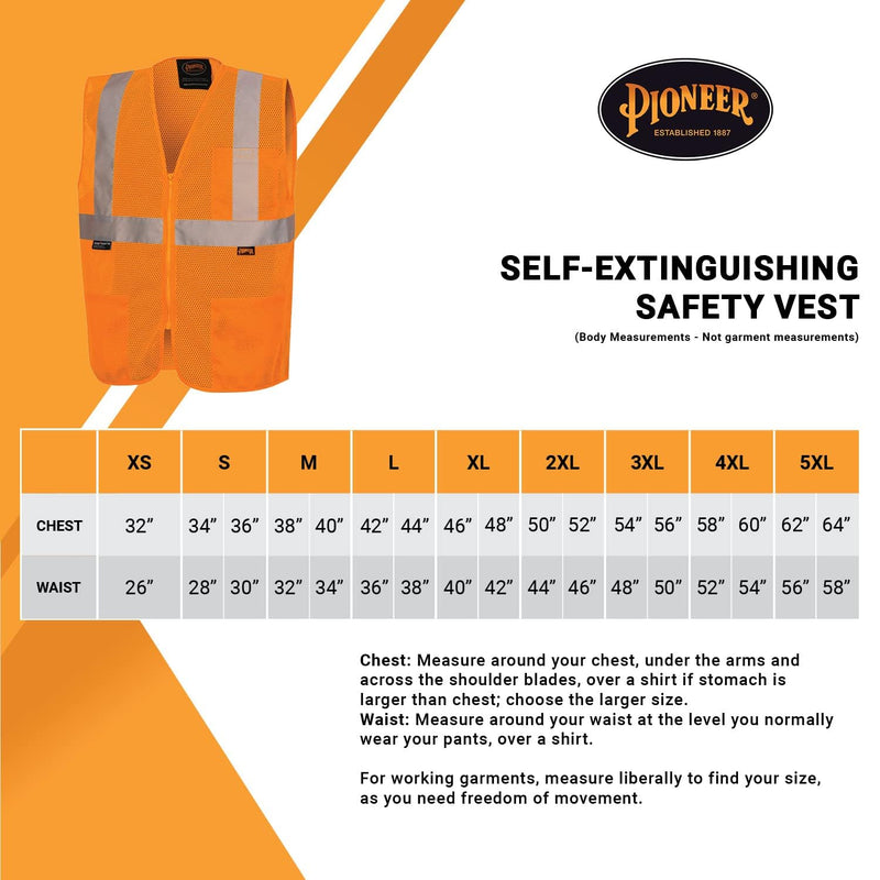 Pioneer Hi Vis Self-Extinguishing FR Safety Vest for Men & Women - Flame Resistant Mesh with Reflective Tape - Class 2 X-Large Orange