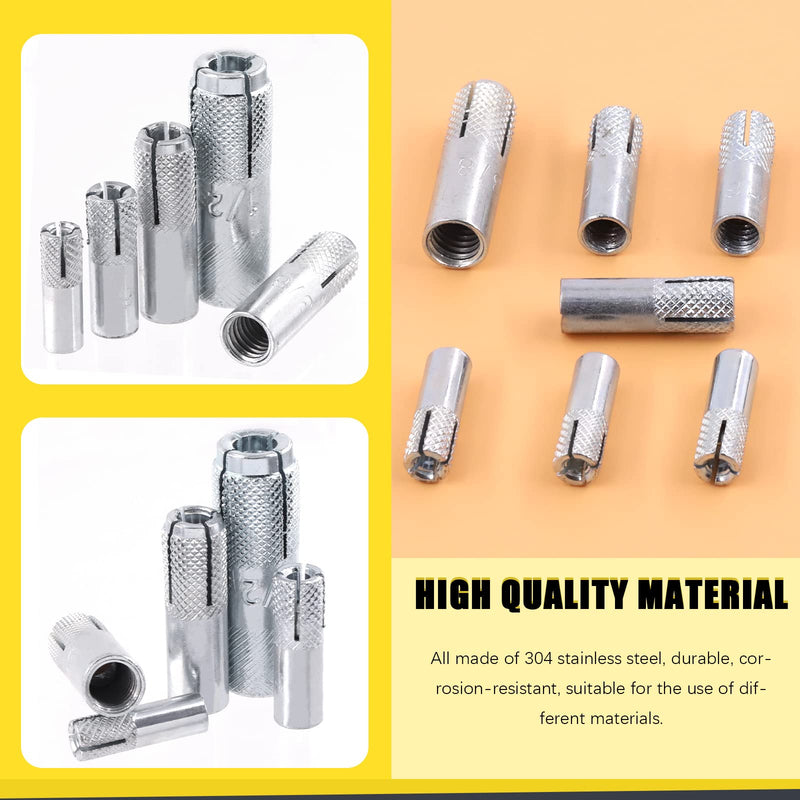 [Australia - AusPower] - 37 Pcs Zinc Plated Metal Knurled Drop in Anchor Assortment Set, 1/4", 5/16", 3/8", 1/2" Concrete Expansion Drop-in Anchors Kit 1/4", 5/16", 3/8", 1/2" Set 
