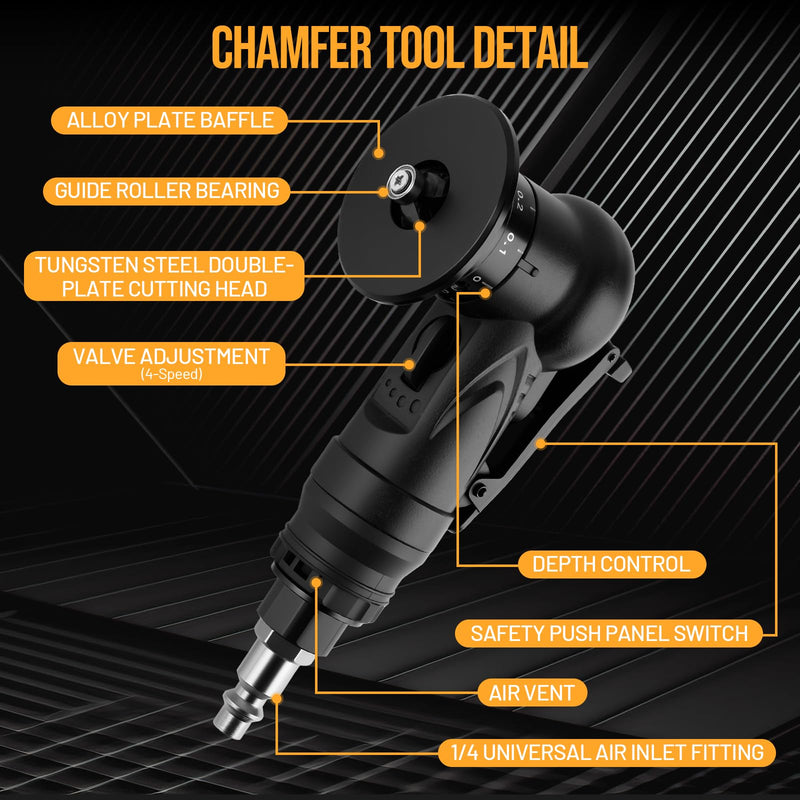 Beaiguna Pneumatic Chamfering Tool, Chamfer Tool with 6 C-Angle & 6 R-Angle Blades, Upgrade Air Chamfer Tool for 45° & Round Corner, Chamfering Tool for Metal and Wood