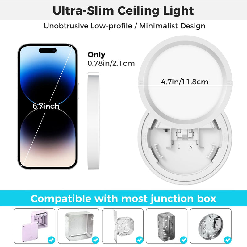 libtit 4Pack 4.7 Inch Small LED Ceiling Lights Flush Mount, 3000K 4000K 6500K Adjustable, 7W 700LM White Round Disk Light Fixture for Closet Basement Bathroom Hallway Kitchen Office Garage 4.7In-4Pack
