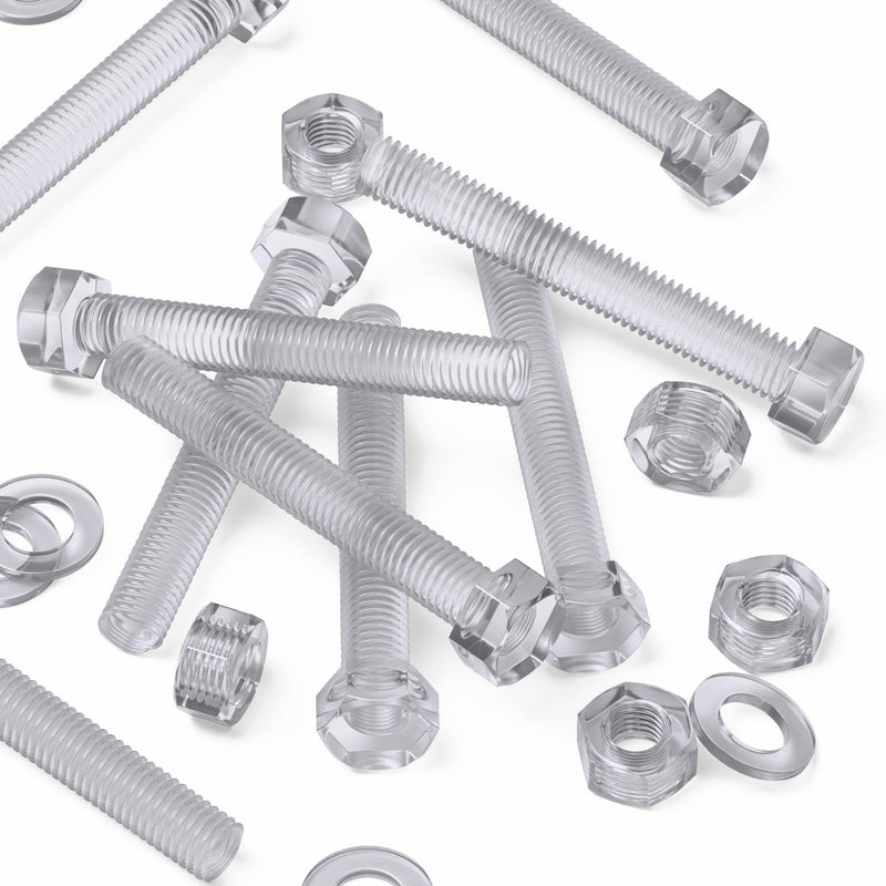[Australia - AusPower] - Pack of 30 Transparent Clear Plastic Acrylic M8 x 60mm Nuts & Bolts - Acrylic Plastic Screws, Hexagon Head, (5/16 x 2 23/64 in) 