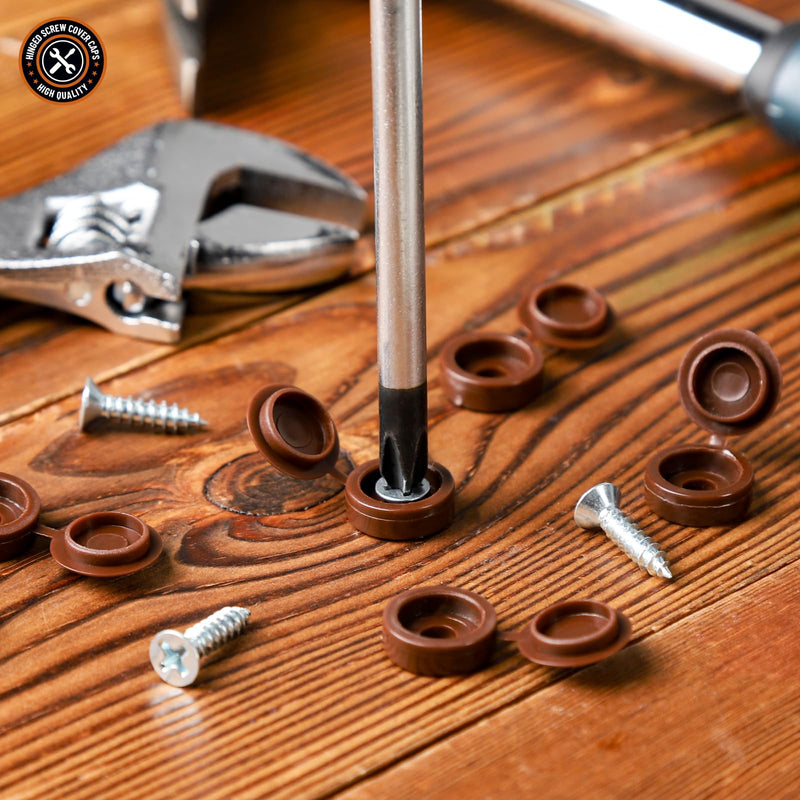 [Australia - AusPower] - HNYYZL Plastic Hinged Screw Covers Caps, Screw Caps upholstery screws 100 PCS Brown, Shutter Screw Caps Snap Washer Covers Flip Tops for Covering Screw Heads, Screw Protection (L) L 