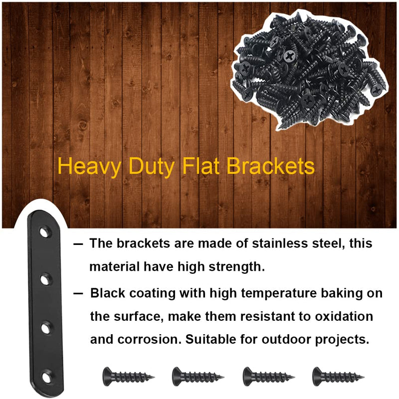 [Australia - AusPower] - 8 Pack Black Straight Brace Brackets 4 Inch Stainless Steel Flat Mending Plates, Heavy Duty Repair Fixing Joining Brackets for Wood with Screws Black 4" x 0.8" 8 