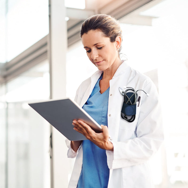 [Australia - AusPower] - Stethoscope Holder Hip Clip With Upgraded Secure Magnetic Closure - Our Hygienic is Designed to Hold All Brands & Styles Includes Replacement Ear Tips (Obsidian Black) 