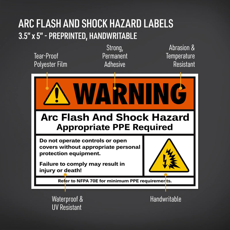Avery Arc Flash/Shock Warning Labels, Waterproof, UV Resistant, Preprinted, 3.5" x 5", 40 Warning Decal Labels 3.5" x 5" 40 Labels