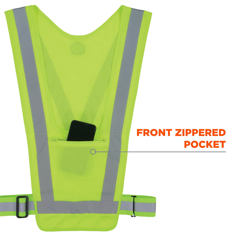 Ergodyne GloWear 8045X Hi Vis Safety Vest, Reflective X Back Design, Adjustable Waistband, Front Zipper Pocket