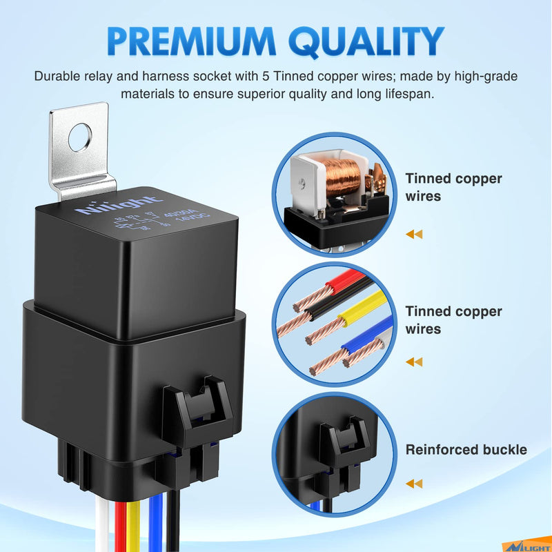 [Australia - AusPower] - Nilight 5 Pack Waterproof Relay and Harness 40/30 AMP Heavy Duty 12 AWG Tinned Copper Wires 5-PIN SPDT Style 12V Automotive Relay and Harness Set 30A-5PC 