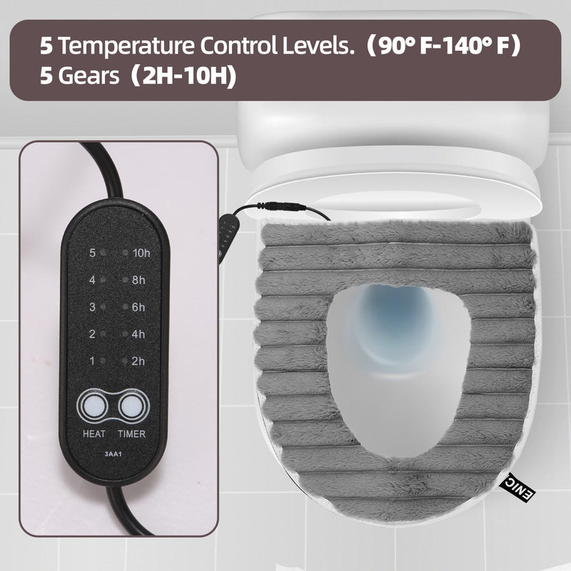Heated Toilet Seat Cover,USB Powered Toilet Seat Warmer with Charger,5-Speed Adjustable Temperature and Timing Function,Levels Toilet Seat Cover with Soft Plush Fabric,Easy To Clean (Gray) Gray
